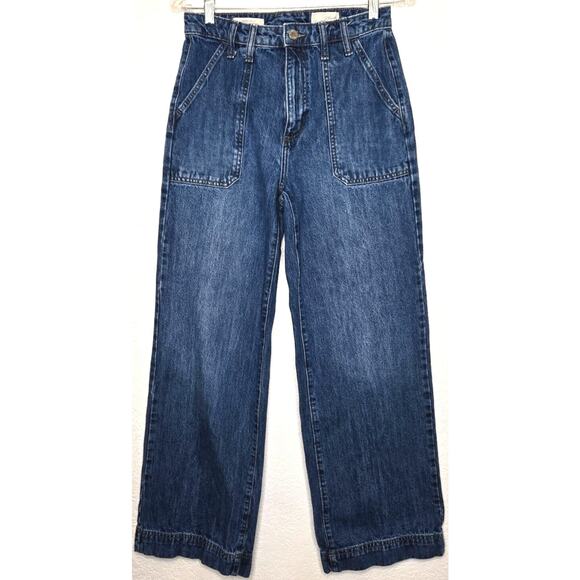 Universal Thread Jeans Womens 4 Wide Leg Dark Wash High Rise Cargo Denim Pants - Picture 1 of 11